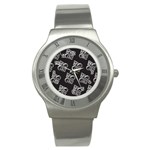 French France Fleur De Lys Metal Pattern black and white antique vintage black rocker Stainless Steel Watch Front