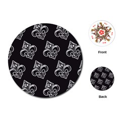 French France Fleur De Lys Metal Pattern Black And White Antique Vintage Black Rocker Playing Cards Single Design (round)