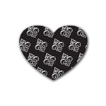 French France Fleur De Lys Metal Pattern black and white antique vintage black rocker Rubber Coaster (Heart)  Front