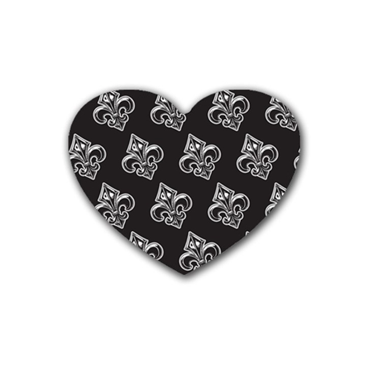 French France Fleur De Lys Metal Pattern black and white antique vintage black rocker Rubber Coaster (Heart) 