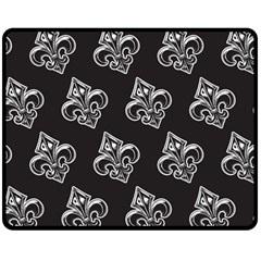 French France Fleur De Lys Metal Pattern Black And White Antique Vintage Black Rocker Fleece Blanket (medium)  by Quebec