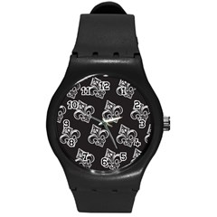 French France Fleur De Lys Metal Pattern Black And White Antique Vintage Black Rocker Round Plastic Sport Watch (m) by Quebec