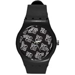 French France Fleur De Lys Metal Pattern black and white antique vintage black rocker Round Plastic Sport Watch (M) Front