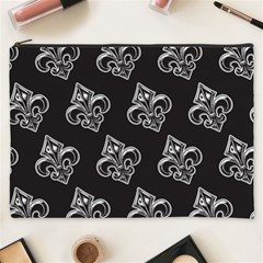 French France Fleur De Lys Metal Pattern Black And White Antique Vintage Black Rocker Cosmetic Bag (xxxl)