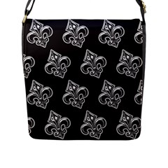 French France Fleur De Lys Metal Pattern Black And White Antique Vintage Black Rocker Flap Closure Messenger Bag (l) by Quebec