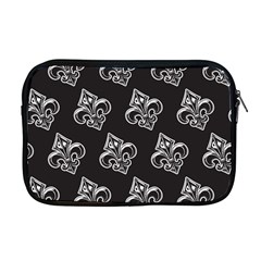 French France Fleur De Lys Metal Pattern Black And White Antique Vintage Black Rocker Apple Macbook Pro 17  Zipper Case by Quebec