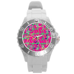 Abstrait Neon Rose Round Plastic Sport Watch (L)