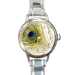 Peacock Feather Plumage Colorful Round Italian Charm Watch by Sapixe