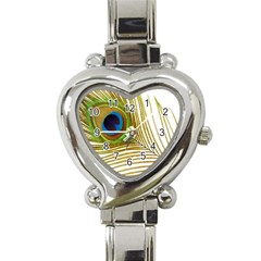 Peacock Feather Plumage Colorful Heart Italian Charm Watch by Sapixe