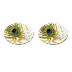 Peacock Feather Plumage Colorful Cufflinks (oval) by Sapixe