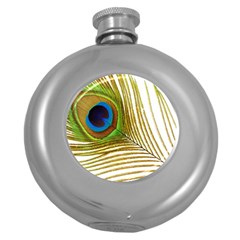 Peacock Feather Plumage Colorful Round Hip Flask (5 Oz) by Sapixe