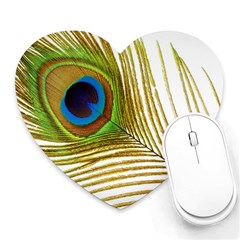 Peacock Feather Plumage Colorful Heart Mousepads by Sapixe