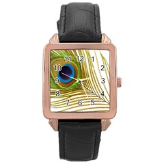 Peacock Feather Plumage Colorful Rose Gold Leather Watch  by Sapixe