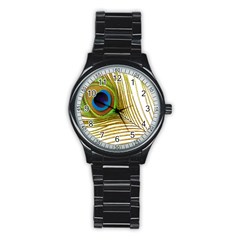 Peacock Feather Plumage Colorful Stainless Steel Round Watch by Sapixe