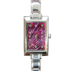 Peacock Feathers Color Plumage Rectangle Italian Charm Watch by Sapixe