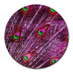 Peacock Feathers Color Plumage Round Mousepads by Sapixe