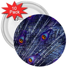 Peacock Feathers Color Plumage Blue 3  Buttons (10 Pack)  by Sapixe