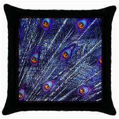 Peacock Feathers Color Plumage Blue Throw Pillow Case (black) by Sapixe