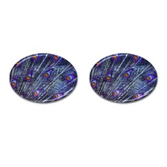 Peacock Feathers Color Plumage Blue Cufflinks (oval) by Sapixe