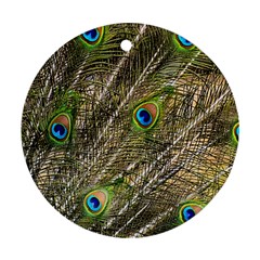 Peacock Feathers Color Plumage Green Ornament (round) by Sapixe