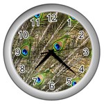 Peacock Feathers Color Plumage Green Wall Clock (Silver) Front