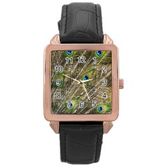 Peacock Feathers Color Plumage Green Rose Gold Leather Watch  by Sapixe