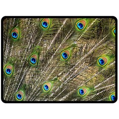 Peacock Feathers Color Plumage Green Double Sided Fleece Blanket (large)  by Sapixe