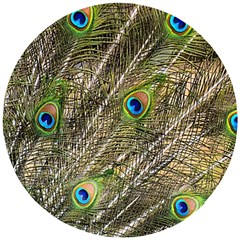 Peacock Feathers Color Plumage Green Wooden Puzzle Round by Sapixe