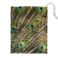 Peacock Feathers Color Plumage Green Drawstring Pouch (5xl)