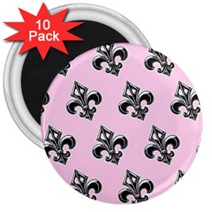 French France Fleur De Lys Metal Pattern Black And White Antique Vintage Pink And Black Rocker 3  Magnets (10 Pack)  by Quebec