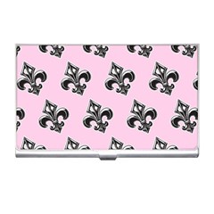 French France Fleur De Lys Metal Pattern Black And White Antique Vintage Pink And Black Rocker Business Card Holder by Quebec