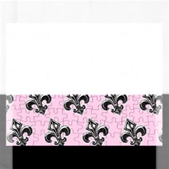 French France Fleur De Lys Metal Pattern Black And White Antique Vintage Pink And Black Rocker Rectangular Jigsaw Puzzl by Quebec