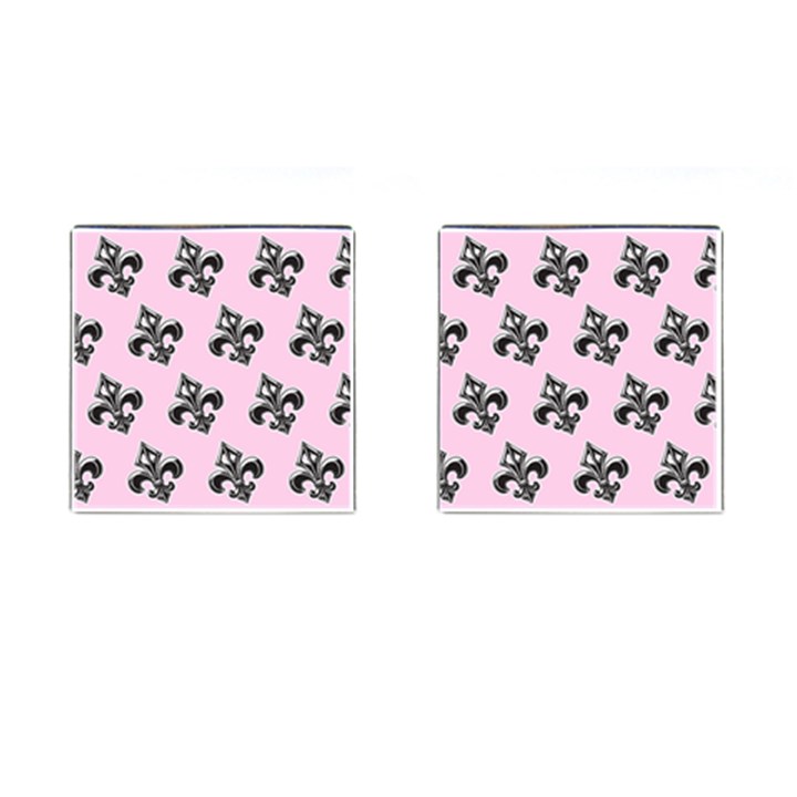 French France Fleur De Lys Metal Pattern black and white antique vintage pink and black rocker Cufflinks (Square)