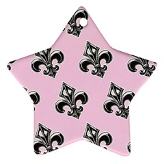 French France Fleur De Lys Metal Pattern Black And White Antique Vintage Pink And Black Rocker Star Ornament (two Sides) by Quebec