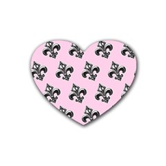 French France Fleur De Lys Metal Pattern Black And White Antique Vintage Pink And Black Rocker Rubber Coaster (heart)  by Quebec