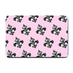 French France Fleur De Lys Metal Pattern Black And White Antique Vintage Pink And Black Rocker Small Doormat  by Quebec