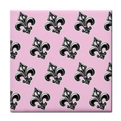 French France Fleur De Lys Metal Pattern Black And White Antique Vintage Pink And Black Rocker Face Towel by Quebec