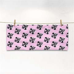 French France Fleur De Lys Metal Pattern Black And White Antique Vintage Pink And Black Rocker Hand Towel by Quebec