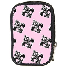 French France Fleur De Lys Metal Pattern Black And White Antique Vintage Pink And Black Rocker Compact Camera Leather Case