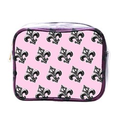 French France Fleur De Lys Metal Pattern Black And White Antique Vintage Pink And Black Rocker Mini Toiletries Bag (one Side) by Quebec