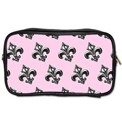 French France Fleur De Lys Metal Pattern Black And White Antique Vintage Pink And Black Rocker Toiletries Bag (one Side) by Quebec