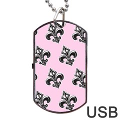 French France Fleur De Lys Metal Pattern Black And White Antique Vintage Pink And Black Rocker Dog Tag Usb Flash (one Side) by Quebec