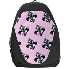 French France Fleur De Lys Metal Pattern Black And White Antique Vintage Pink And Black Rocker Backpack Bag by Quebec