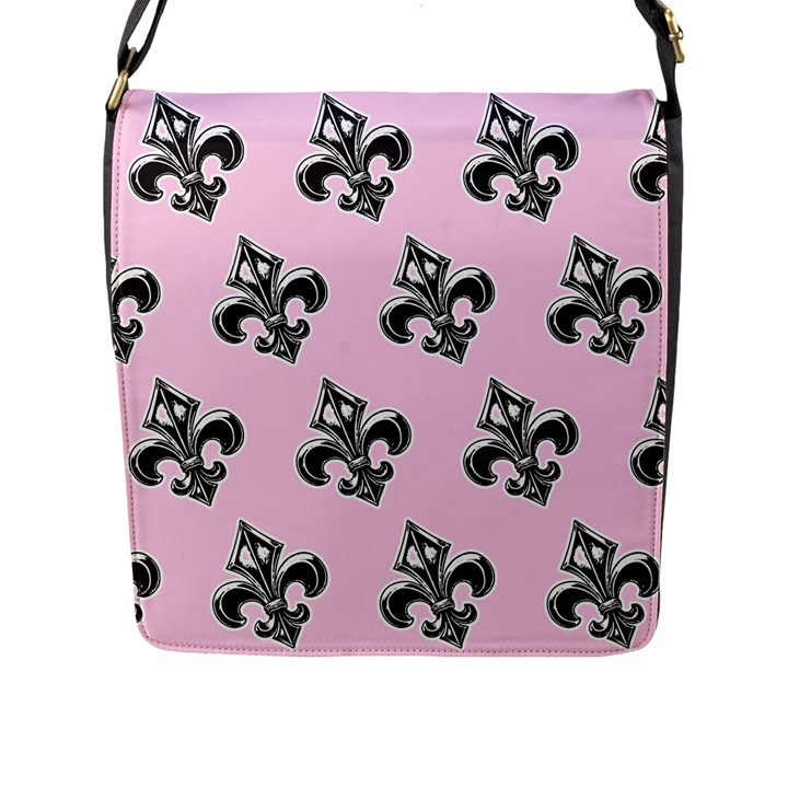 French France Fleur De Lys Metal Pattern black and white antique vintage pink and black rocker Flap Closure Messenger Bag (L)