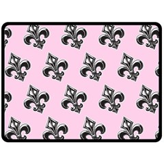 French France Fleur De Lys Metal Pattern Black And White Antique Vintage Pink And Black Rocker Double Sided Fleece Blanket (large)  by Quebec