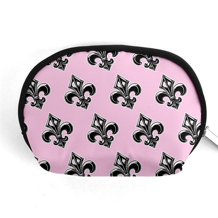 French France Fleur De Lys Metal Pattern black and white antique vintage pink and black rocker Accessory Pouch (Medium)