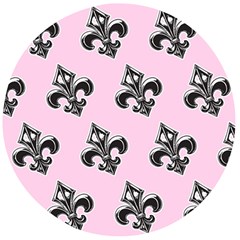 French France Fleur De Lys Metal Pattern Black And White Antique Vintage Pink And Black Rocker Wooden Bottle Opener (round)