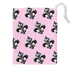 French France Fleur De Lys Metal Pattern Black And White Antique Vintage Pink And Black Rocker Drawstring Pouch (5xl) by Quebec