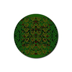 Love The Hearts On Green Rubber Round Coaster (4 Pack)  by pepitasart