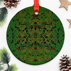 Love The Hearts On Green Round Ornament (two Sides) by pepitasart